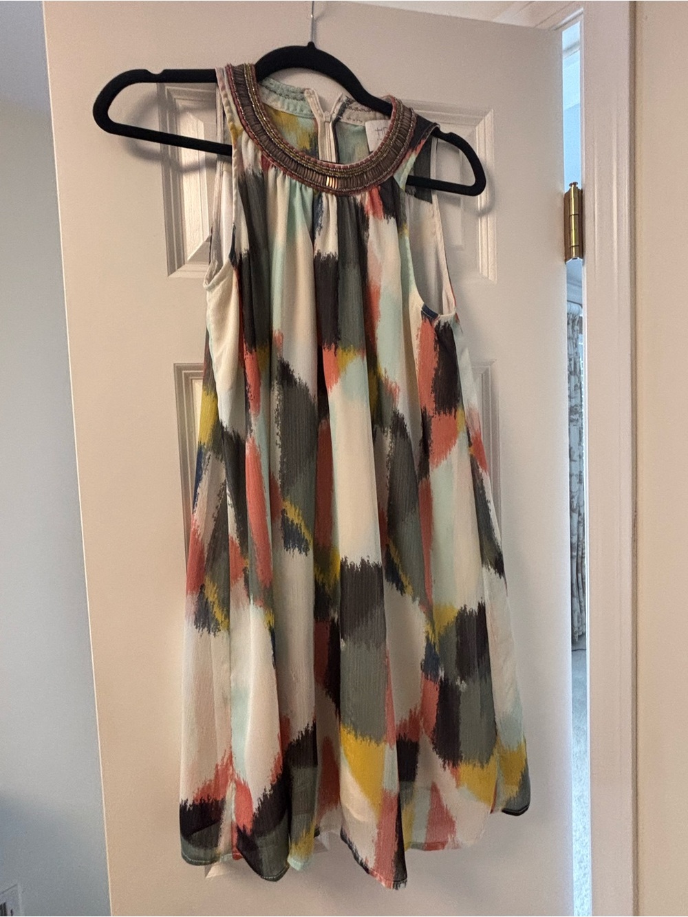 Anthropologie Multicolor Beaded-Neck Sleeveless Shift Dress